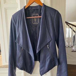 Stylish navy blue genuine leather jacket